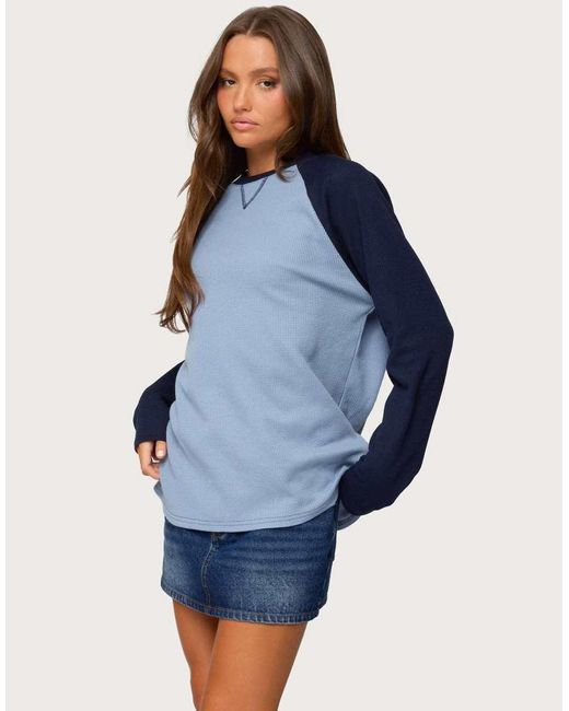 Edikted Blue Me Time Oversized Waffle Top