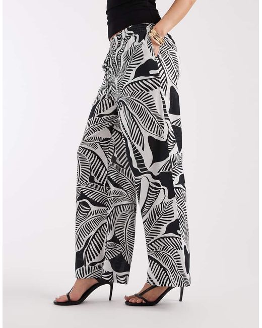River Island Black Linen Look Patterned Pants