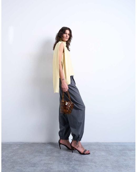 TOPSHOP Natural Scarf Detail Satin Top