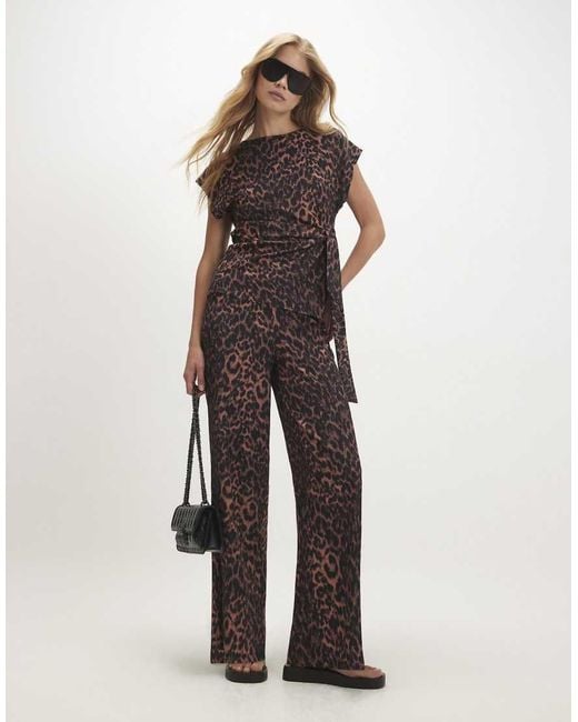 River Island Brown Leopard Textured Tie Side Top