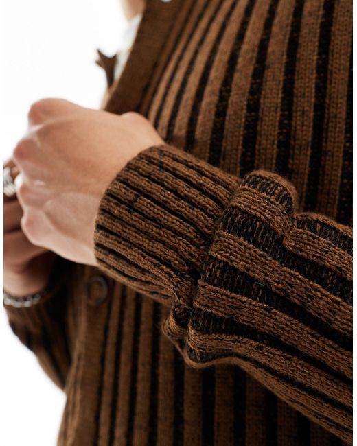 ASOS Brown Knitted Plated Rib Cardigan for men