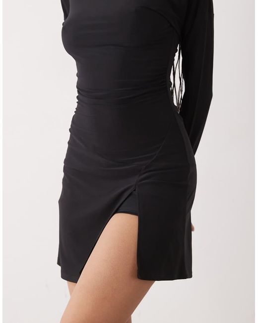 Reclaimed Vintage Black Slouchy Off Shoulder Long Sleeve Skort Mini Dress