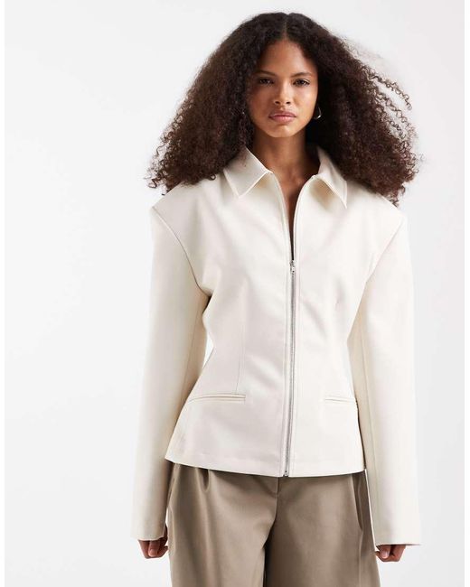 ASOS Natural Tailored Cinch Waist Zip Through Jacket