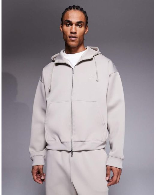 Liquor N Poker Gray Double Zip Scuba-Style Fabric Hoodie Co-Ord for men