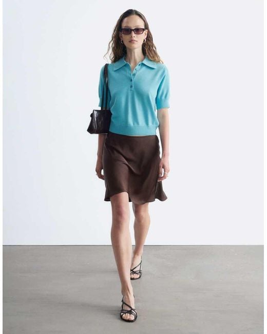 & Other Stories Blue Short Sleeve Polo Wool Knit Jumper
