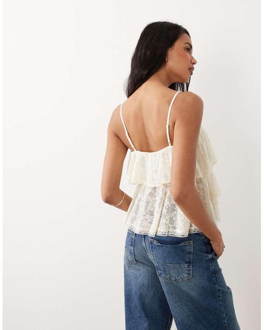 Gina Tricot Blue Lace Frill Singlet Top