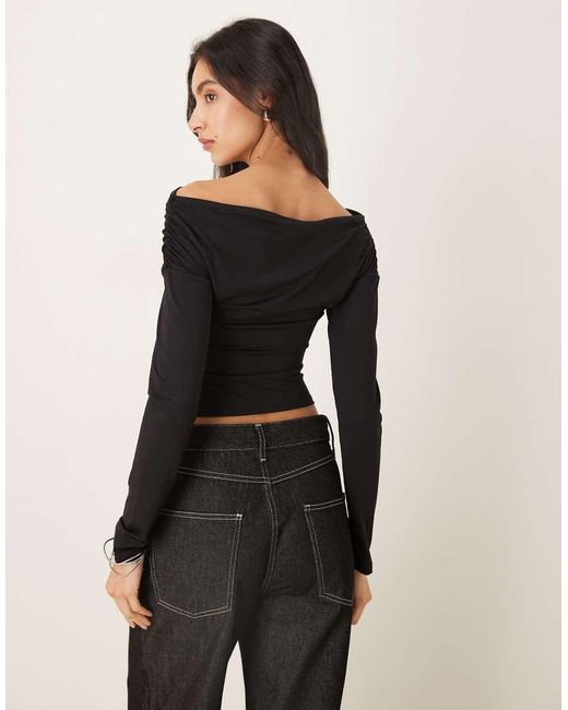 Gina Tricot Black Slinky Jersey Off Shoulder Long Sleeve Top
