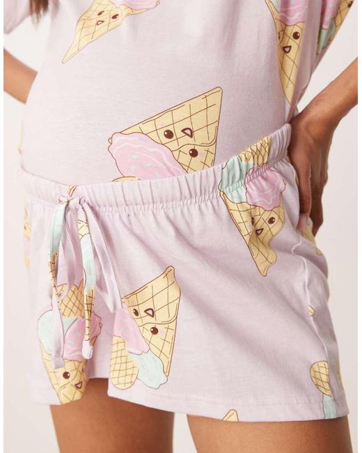 ASOS Pink Asos Design Maternity Ice Cream Oversized Tee And Shorts Pajama Set