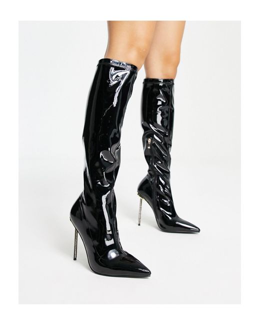 SIMMI Black Simmi London Wide Fit Demi Knee Boots With Diamante Stiletto Heel