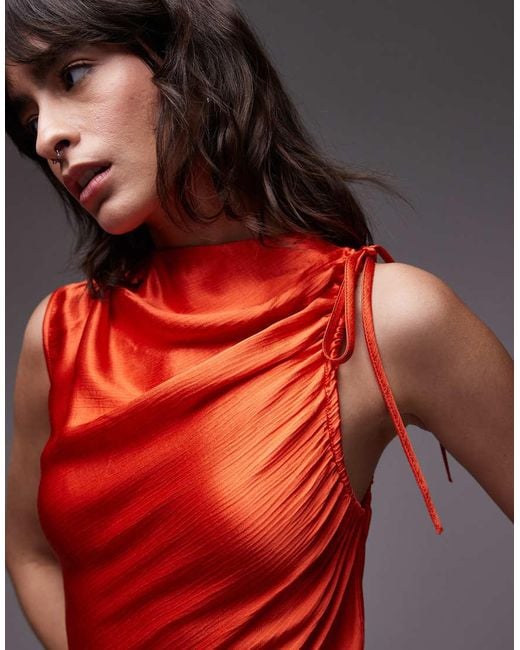 TOPSHOP Red Bias Ruched Arm Hole Maxi Occasion Dress