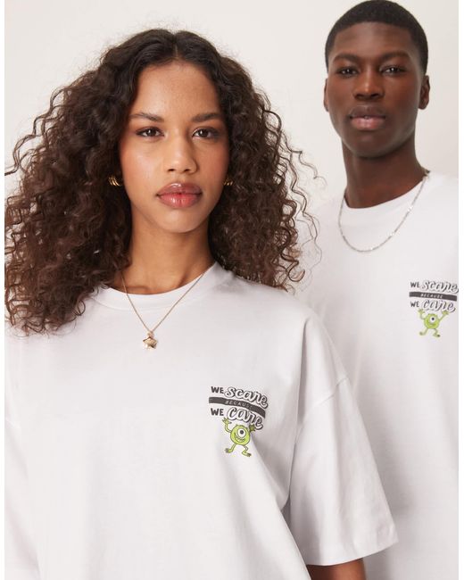 ASOS White Disney Pixar Unisex Oversized T-shirt With Monsters Inc Prints