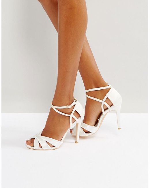 True Decadence White Ivory Strappy Bow Heeled Sandals