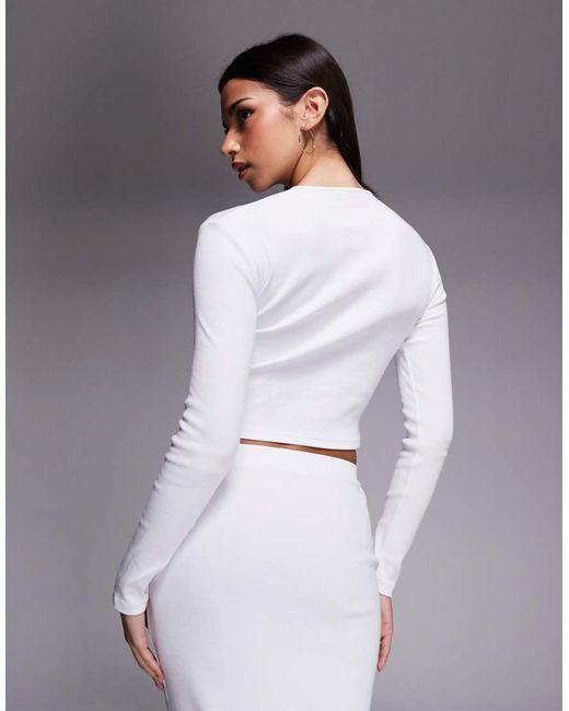 The Frolic White Exclusive Ribbed Button Through Long Sleeve Top Co-ord
