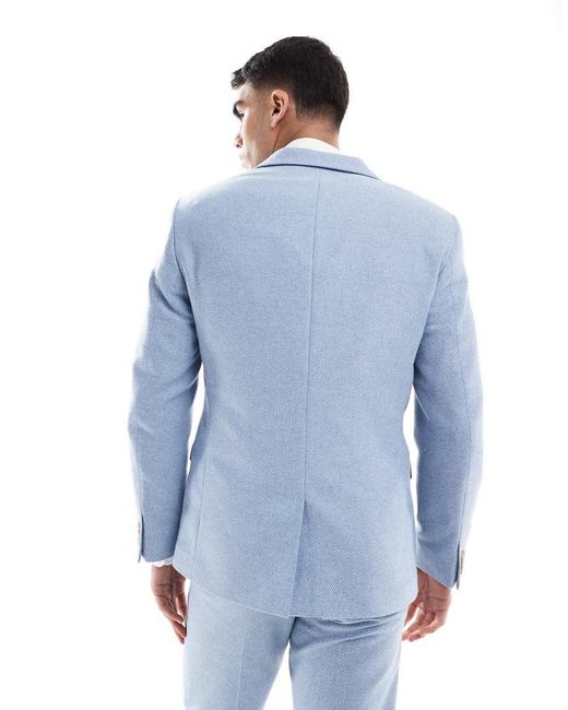 ASOS Blue Wool Blend Slim Suit Jacket for men