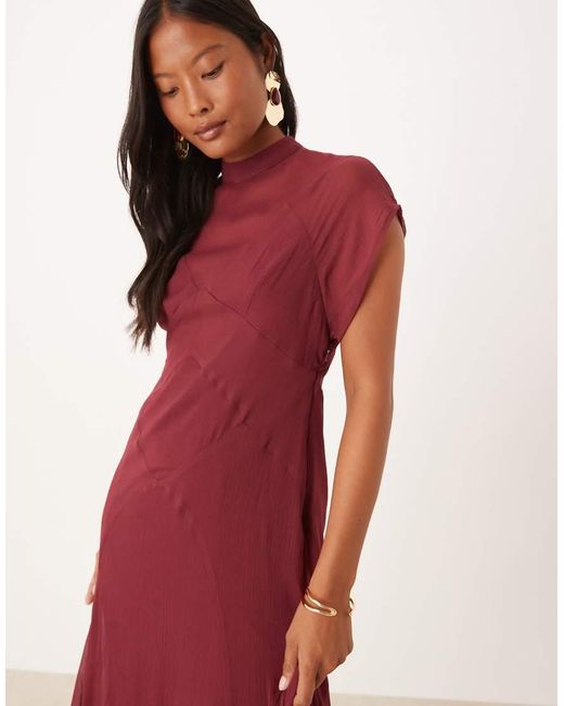 ASOS Red Asos Design Petite High Neck Hanky Hem Chiffon Maxi Dress