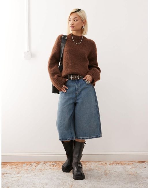 Monki Women's Brown Relaxed Crew Neck Sweater