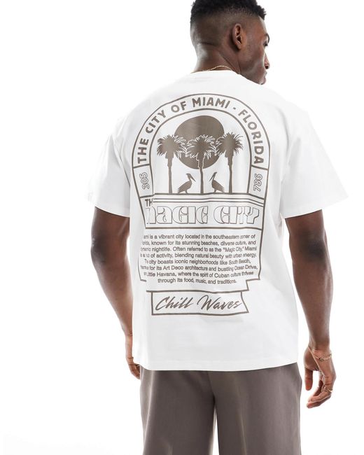 Pull&Bear White Miami Back Graphic T-shirt for men