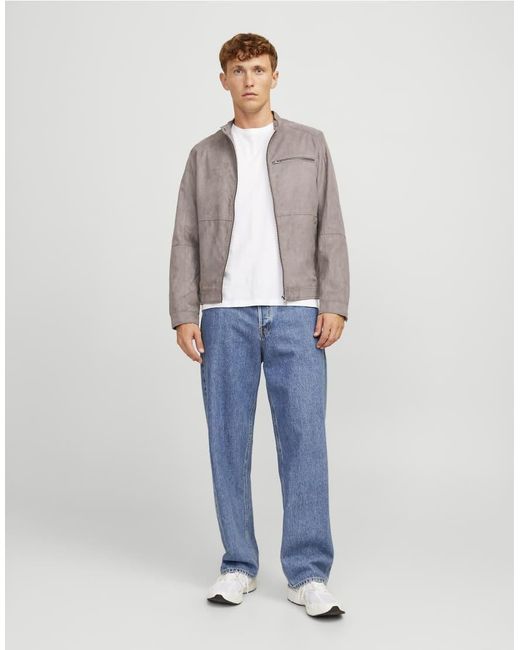 Jack & Jones Gray Synthetic Leather Jacket for men