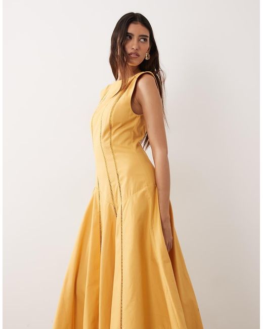 ARRANGE Orange Linear Cutwork Maxi Dress