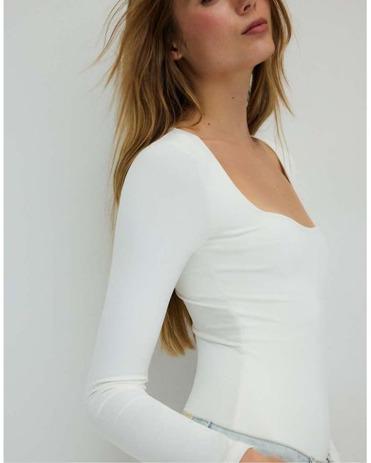 Stradivarius Black Polyamide Bodysuit With Square Neckline
