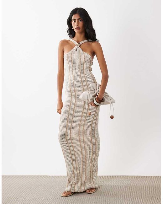 ASOS Multicolor Crochet Knit Halter Maxi Dress With Trim