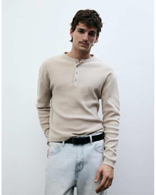 Pull&Bear Henley T-Shirt Met Knopen in het White voor heren