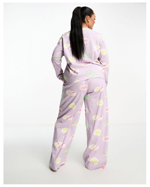 ASOS White Curve Daydream Long Sleeve Top & Trouser Pyjama Set