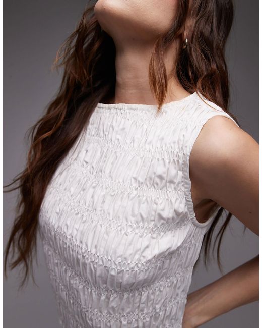 TOPSHOP Gray Shirred Poplin Mini Dress