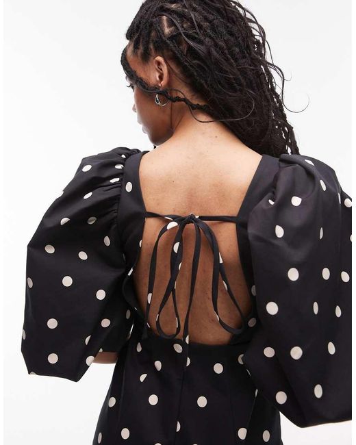 & Other Stories Black Mini Dress With Puff Sleeves And Low Back
