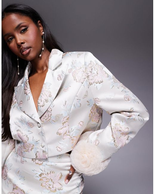 ASOS Gray Jacquard Blazer With Corsage Cuff