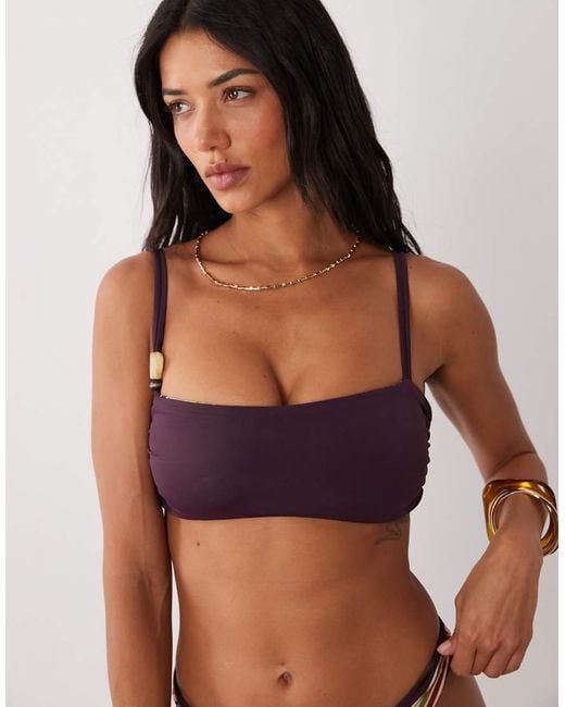 ASOS Natural Fuller Bust Susie Sue Stripe Reversible Crop Bikini Top With Resin Bead