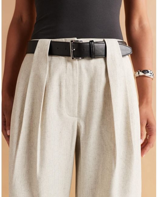ASOS Natural Tailored Textured Barrel Leg Trousers With Belt