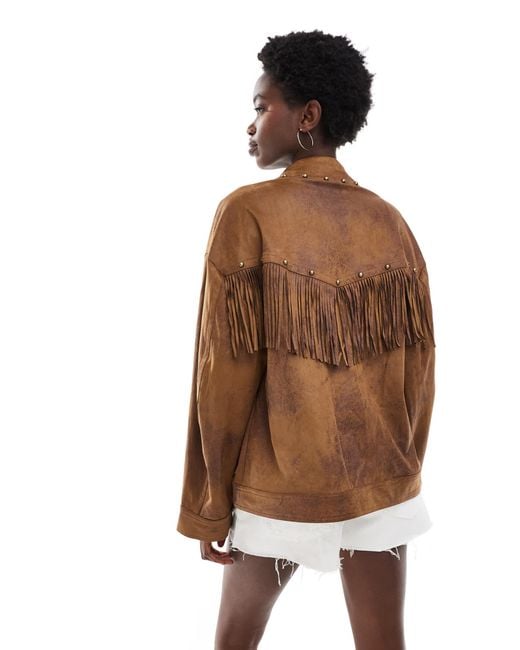 Miss Selfridge White Suedette Fringe Mid-length Jacket
