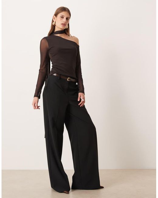 ASOS Black Asymmetric Mesh Top With Scarf Detail