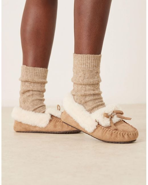 ASOS Natural – zelda – mokassin-hausschuhe aus wildlederimitat