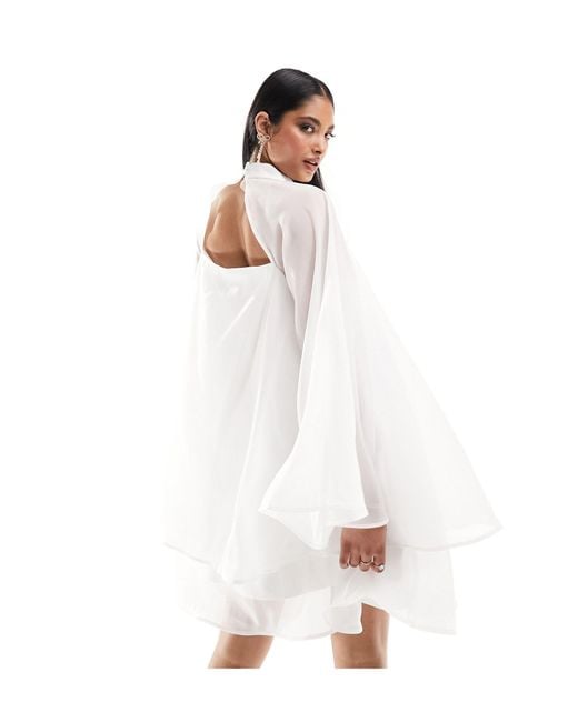Y.A.S White Bridal Sheer Floaty Mini Dress With exaggerated Sleeves