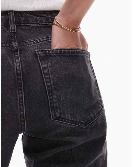 Jeans dritti taglio corto a vita medio alta slavato con bordi grezzi di TOPSHOP in White
