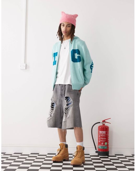 ICECREAM Blue Running Dog Back Print Knitted Zip Through Hoodie for men
