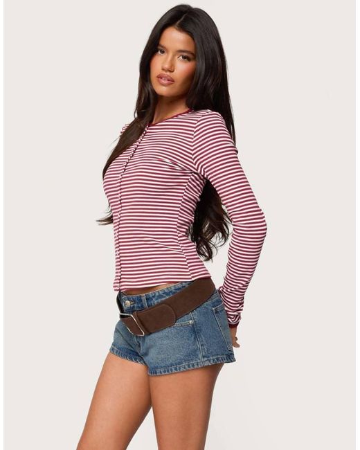 Edikted Red Rayla Striped Button Up Top