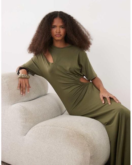 ASOS Green Short Sleeve With Cut Outs Modal Maxi Dress
