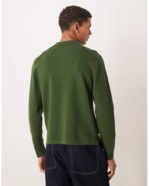 House Of Sunny Green Knitted Stripe Long Sleeve Rugby Shirt for men