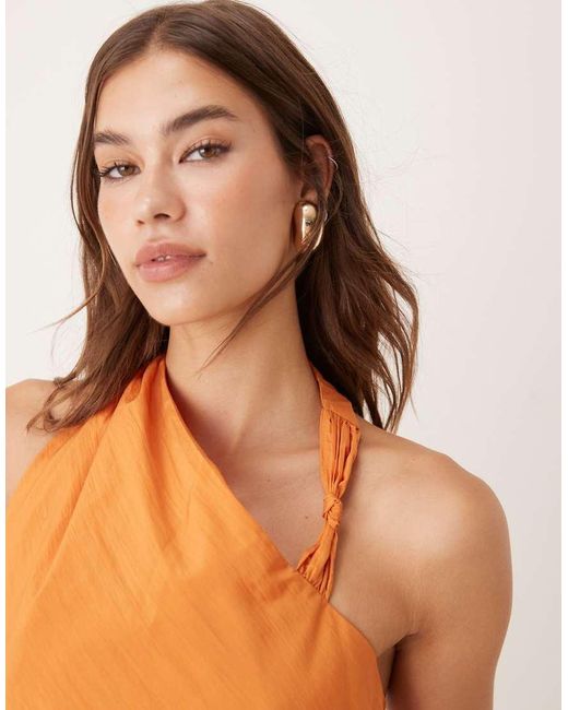 ASOS Orange Asymmetric Midi Dress With Ruched Side Channel