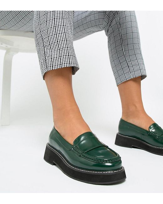 ASOS Green Wide Fit Mastery Chunky Loafer Flat Shoes