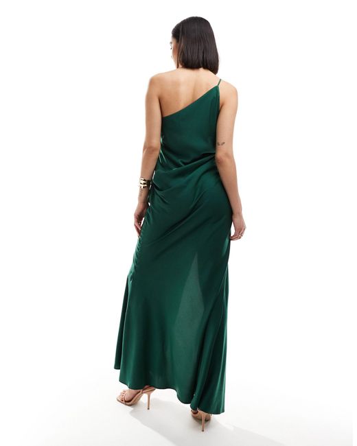 Vestido largo asimétrico con diseño drapeado y abertura hasta el muslo ASOS de color Green