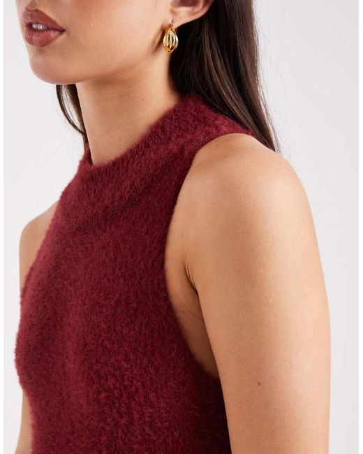 ONLY Red High Neck Fluffy Knit Mini Dress