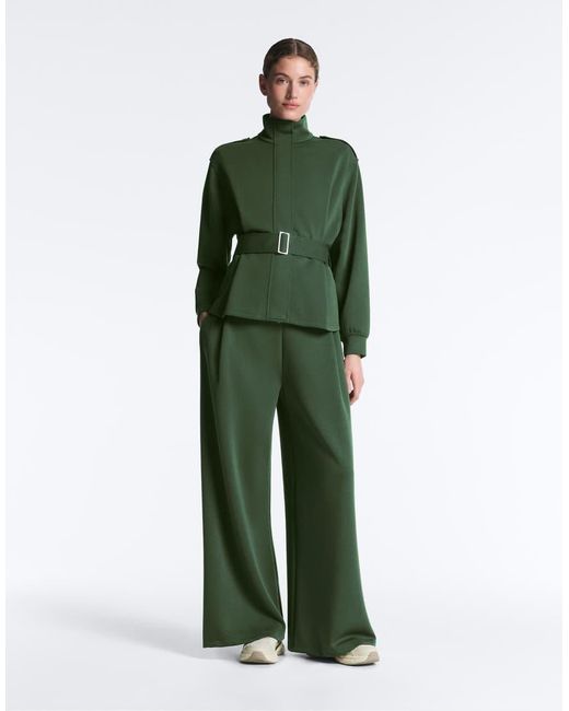 Oysho Green High Rise Pleated Twill Trousers