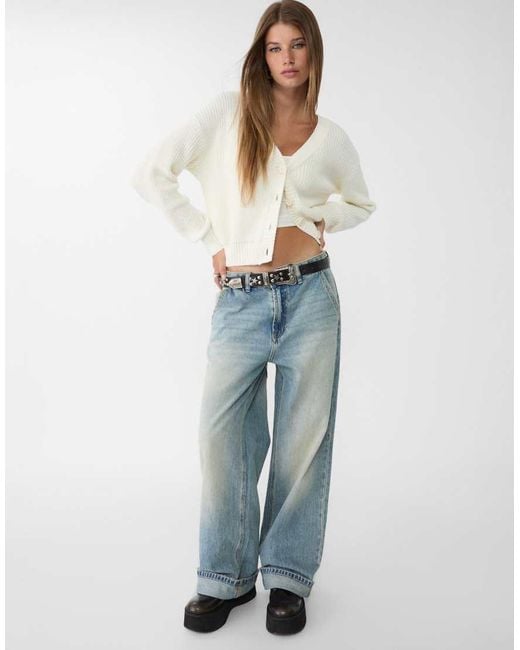 Stradivarius Gebreid Vest Met Knopen in het White