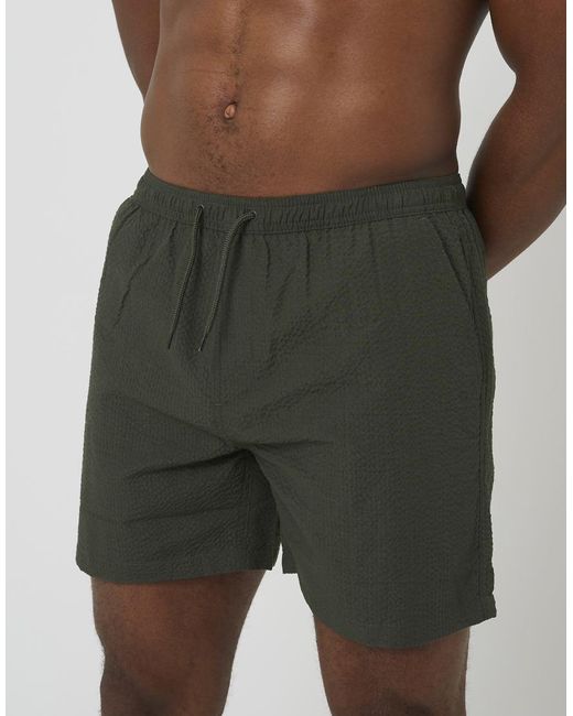 Brave Soul Natural Seersucker Swim Shorts for men