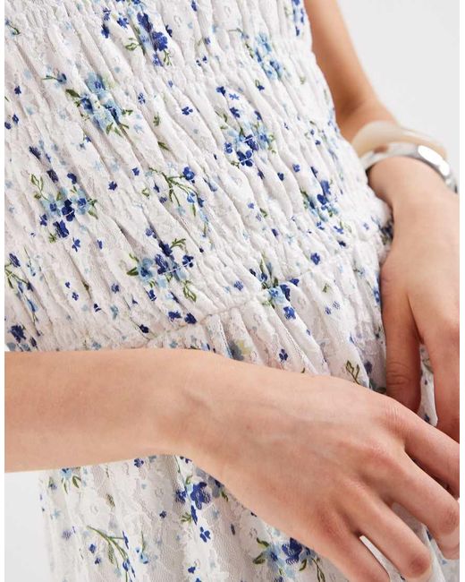 Pieces Blue Smocked Lace Cami Maxi Dress