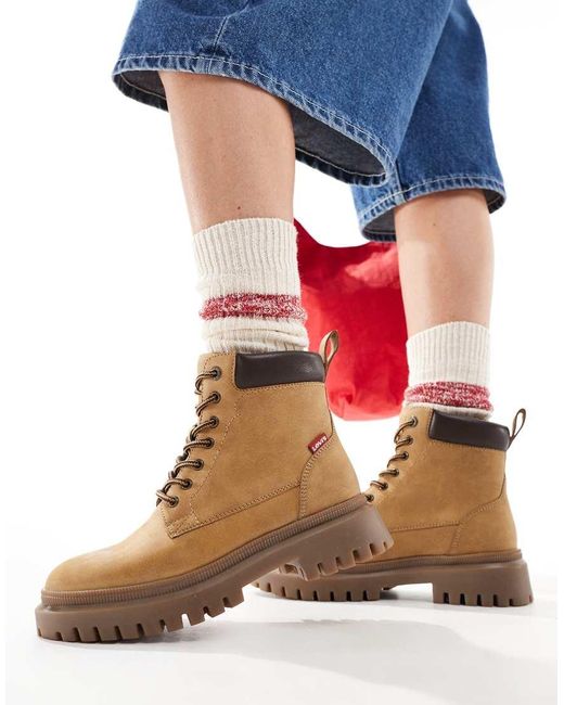 Levi's Natural Lennox Lace Up Boots With Red Tab Logo